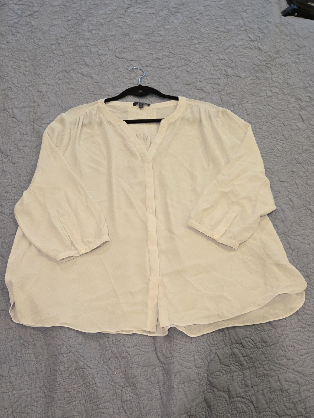 NYDJ White Split-Neck Button-Front Blouse Size XL!